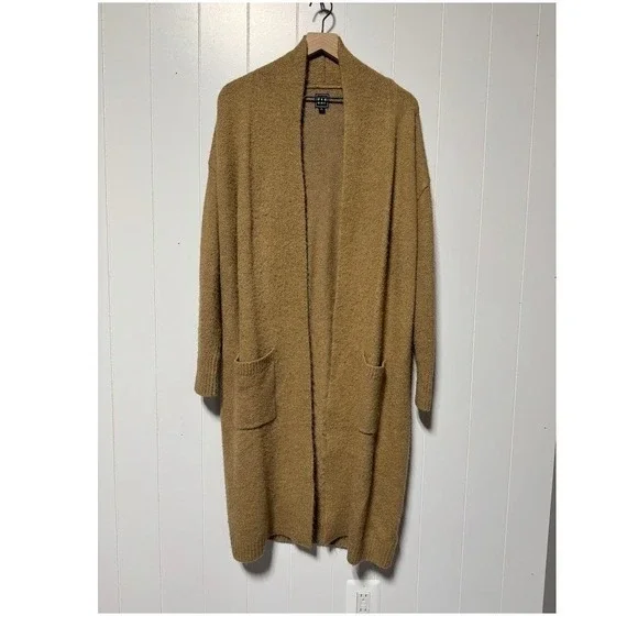 GAP Women Camel Heather Long Open Front Cardigan Sweater Size L - Picture 1 of 10